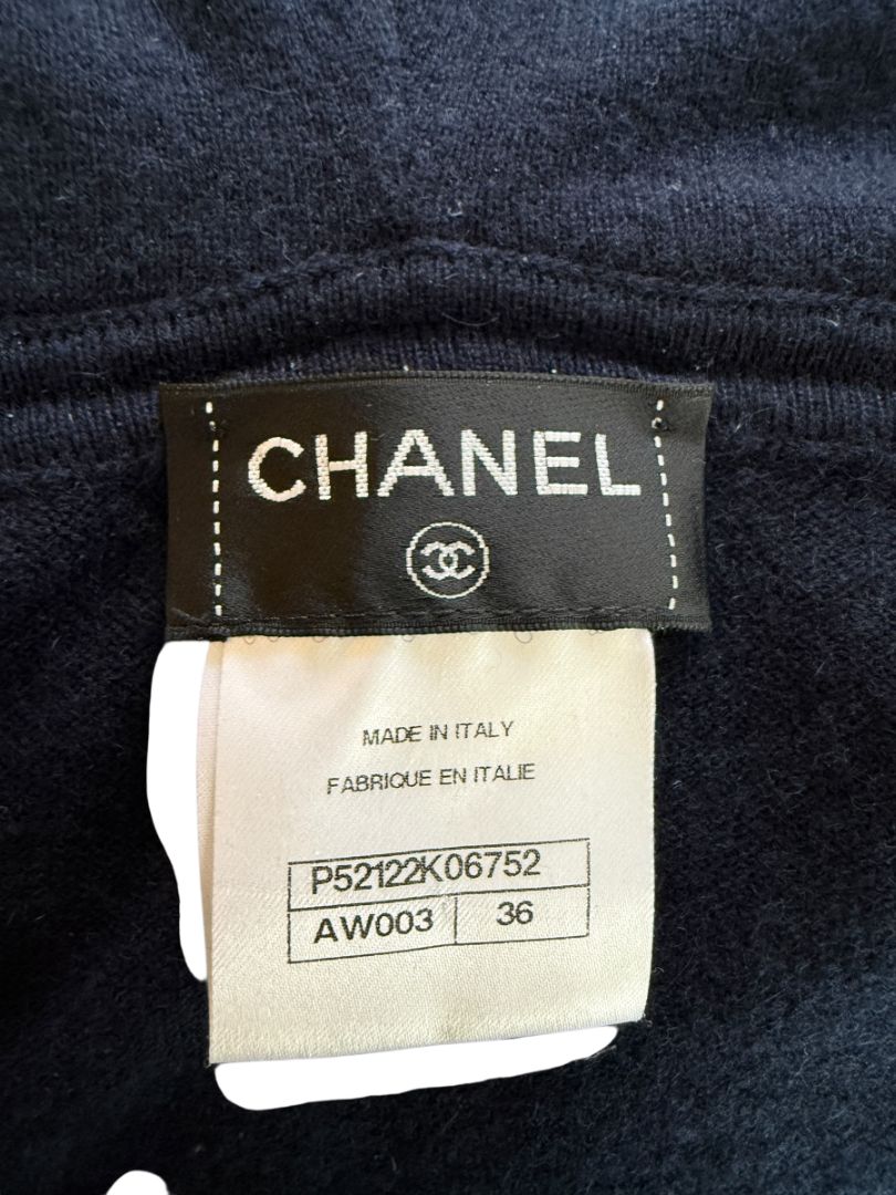 Chanel Navy Blue Cashmere Hoodie with Silver Hardware – Size 36