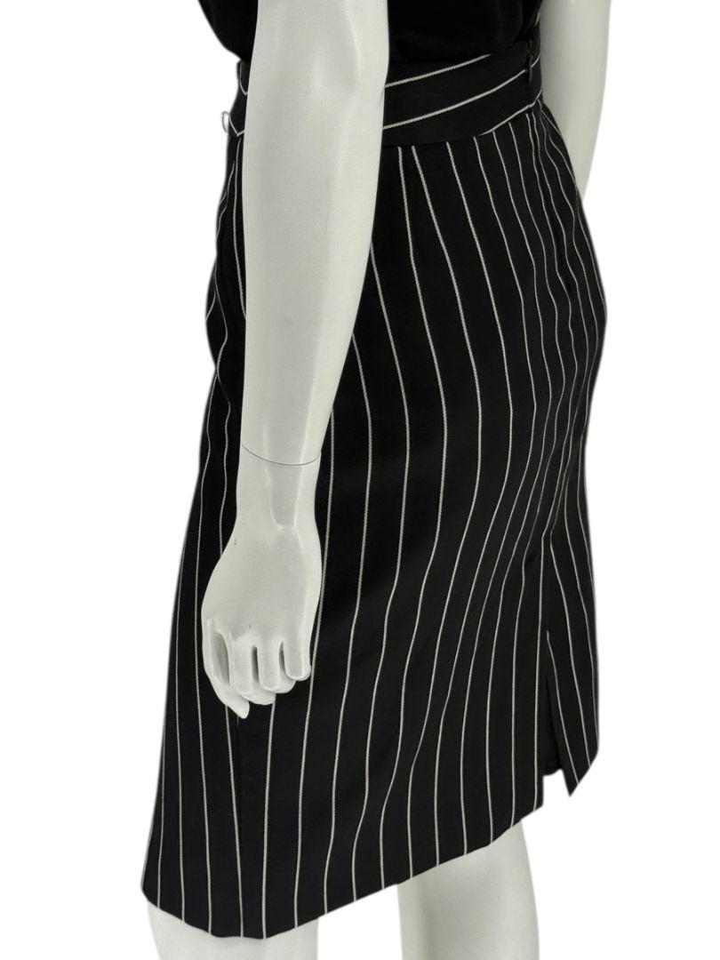 Armani Collezioni Black Pinstripe Wool Skirt – Size 12