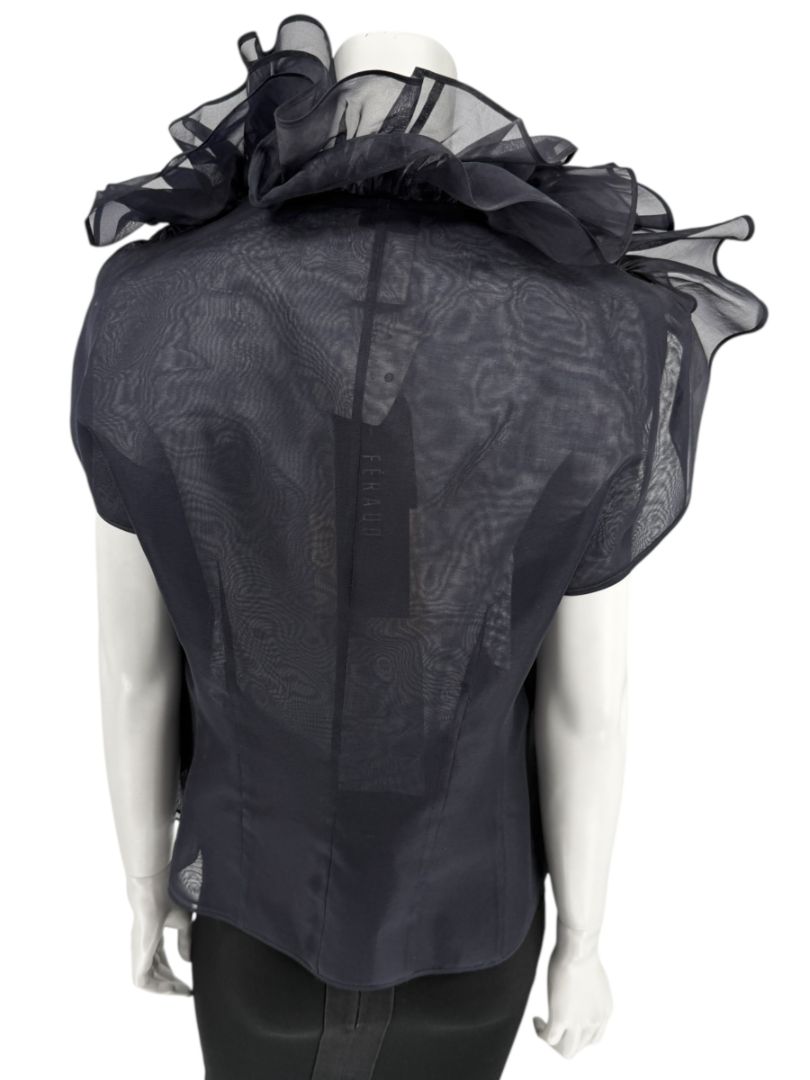 Féraud Paris Navy Silk Organza Ruffle Blouse – FR 44 - NWT