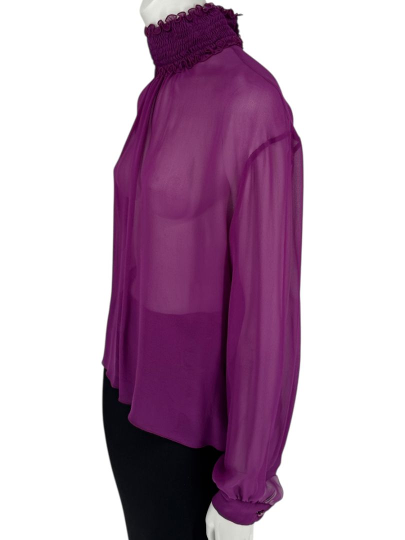 Chanel Fuchsia Silk High-Neck Blouse – Fall 2001 FR 42