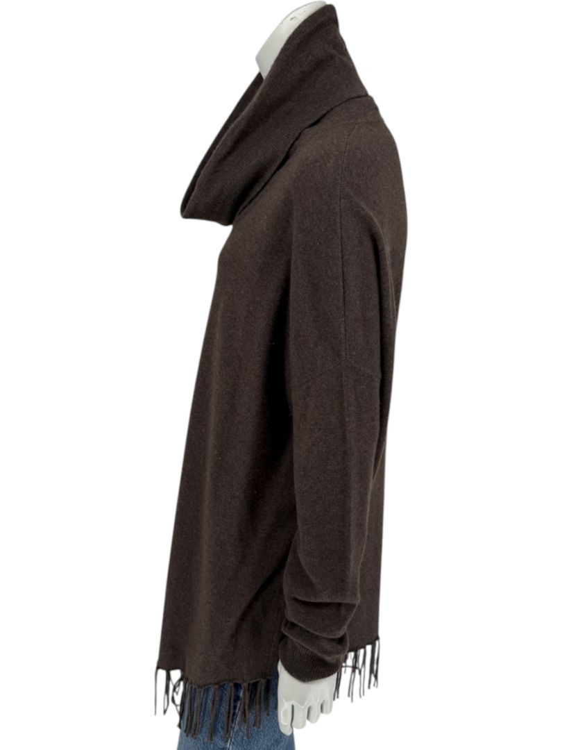Repeat Cashmere Women’s Brown Wool-Cashmere Fringe Hem Sweater - Size L