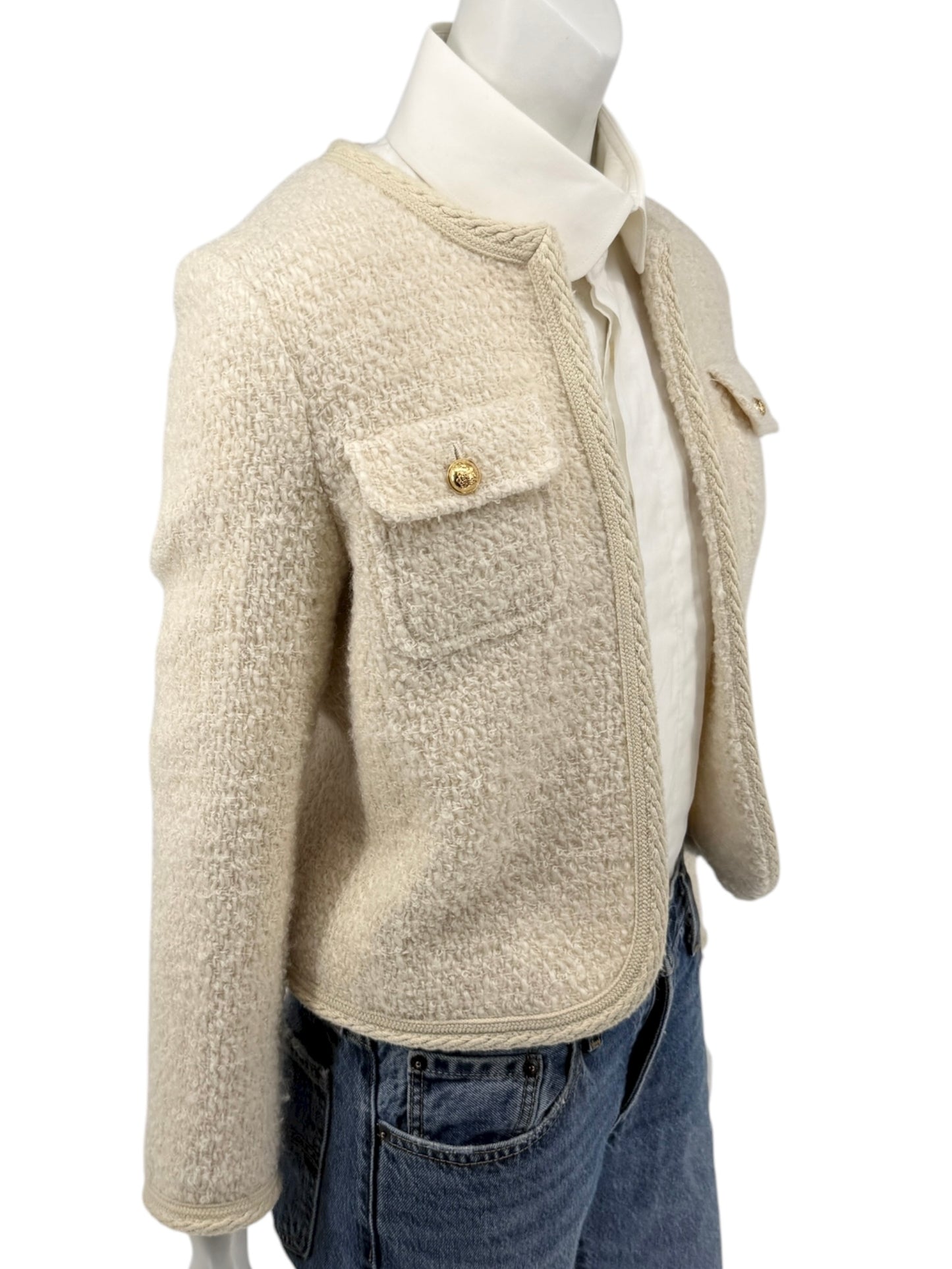 Celine “Chelsea” Ivory Tweed Jacket – Size FR 34