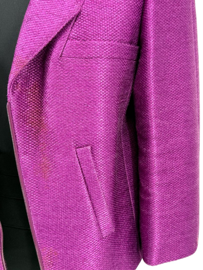 Chanel Fuchsia Textured Cotton-Blend Jacket – Size 42