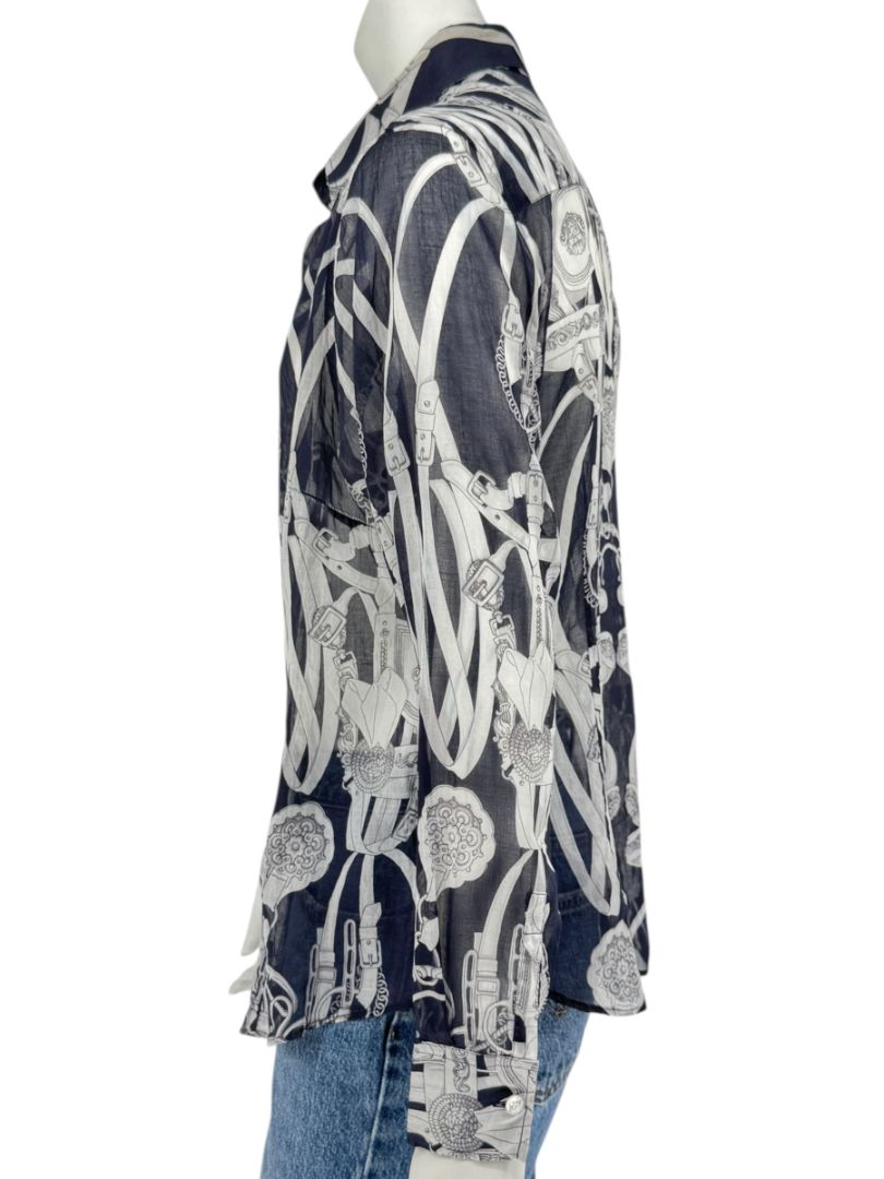 Craig Taylor Elegant Black & White Equestrian-Print Long-Sleeve Shirt – Size XL