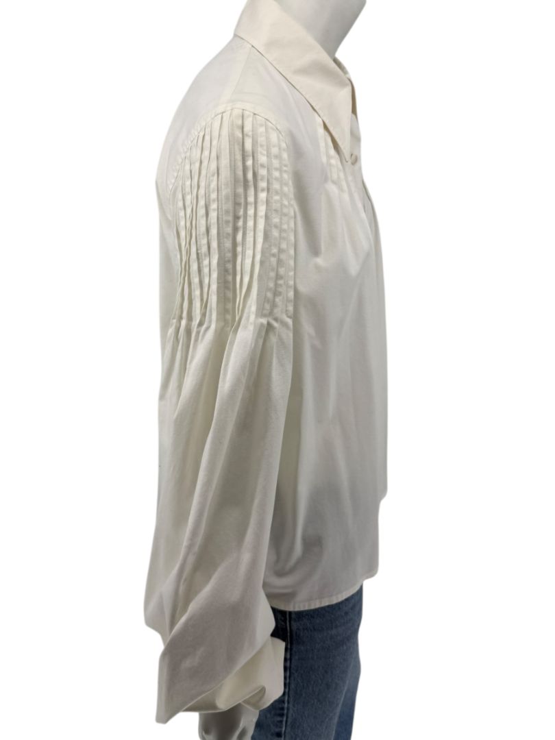 Paco Rabanne Ivory Cotton-Silk Pleated Balloon-Sleeve Blouse – Size 42
