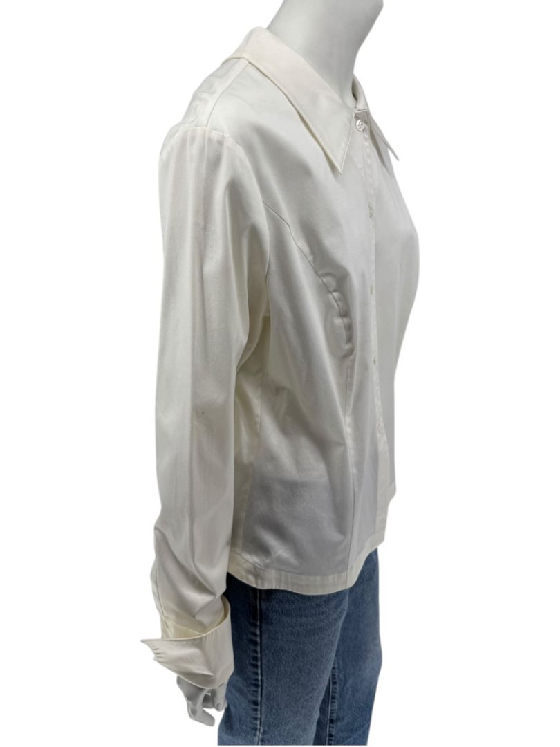 Escada White Cotton-Blend Lace-Up Back Dress Shirt – Size 42