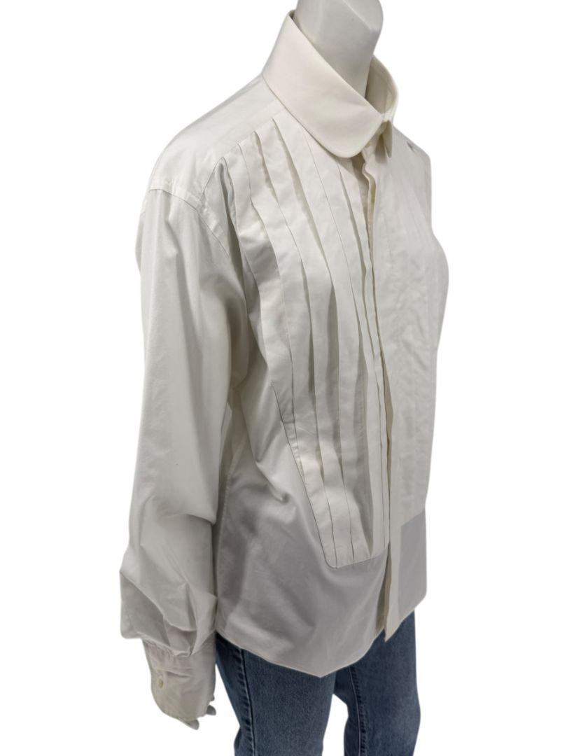 Karl Lagerfeld White Cotton Tuxedo-Style Pleated Shirt – Size 44