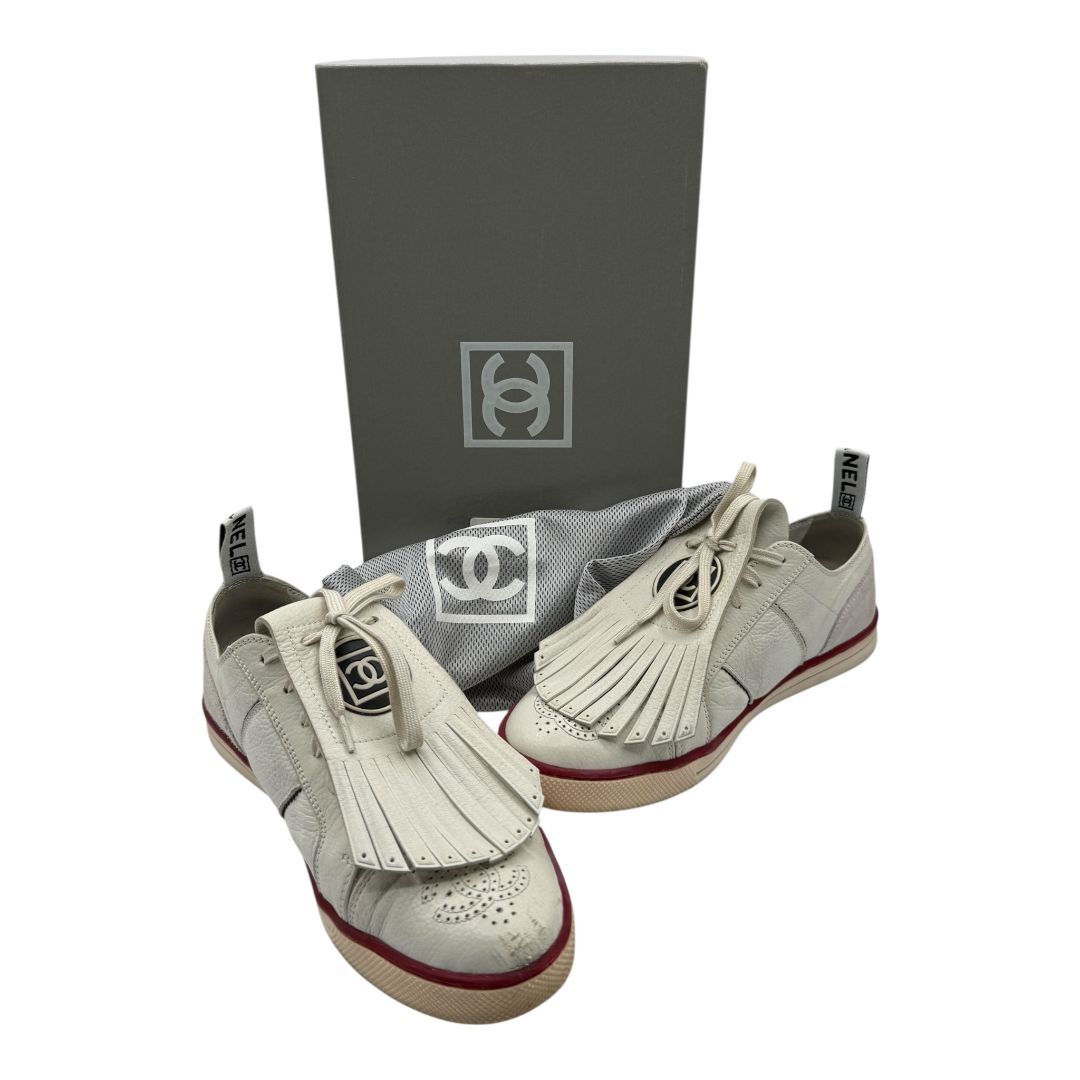 CHANEL Calfskin Fringe Golf/Tennis Sneakers in Ivory – Size 40