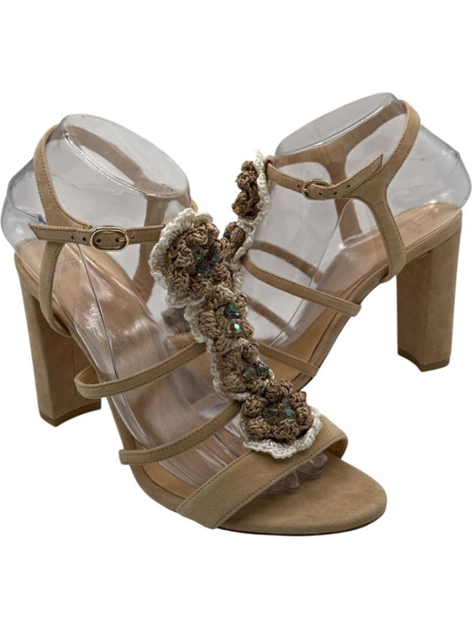 Alexandre Birman Nude Suede Crochet Flower Sandals – Size 39.5