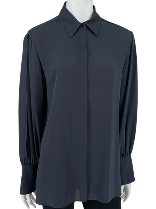The RowThe Row Midnight Navy Silk Blouse with Twist-Sleeve Detail – Size M