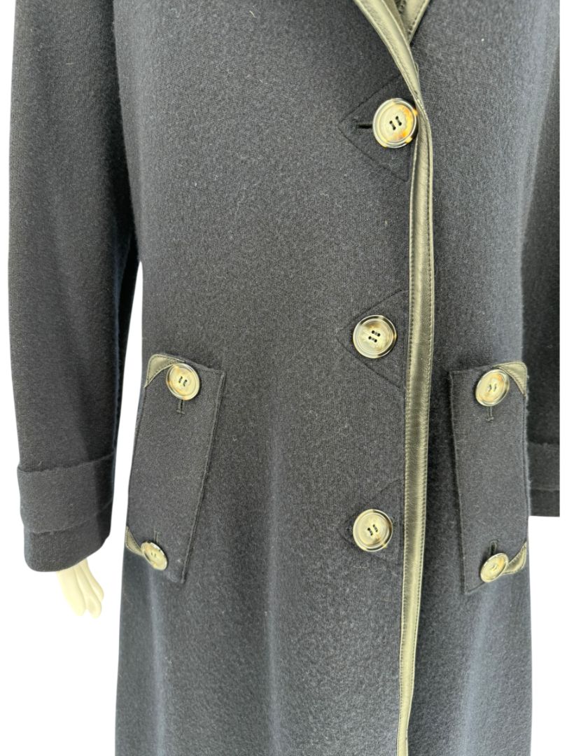 Giorgio Armani Navy Wool-Cashmere Coat with Leather Trim – Size 44