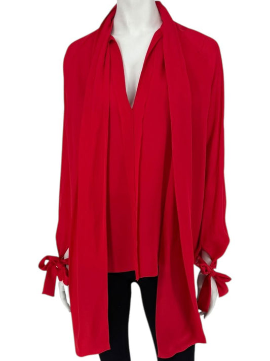 J.C. Obando Red Silk Tie Cuff Blouse – Size 8