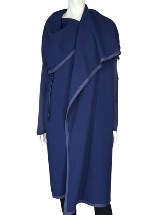 Agnona Navy Wool & Silk Hooded Longline Coat – Size IT 40