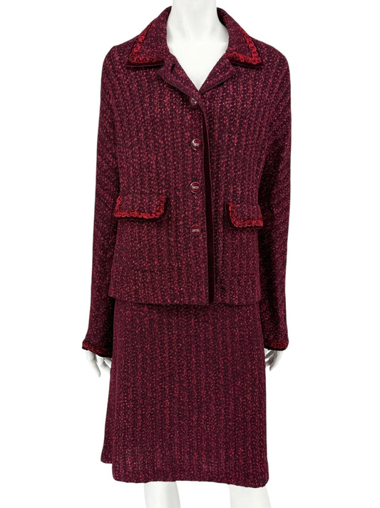 St. John Collection Red & Burgundy Knit Skirt Suit - Size 6
