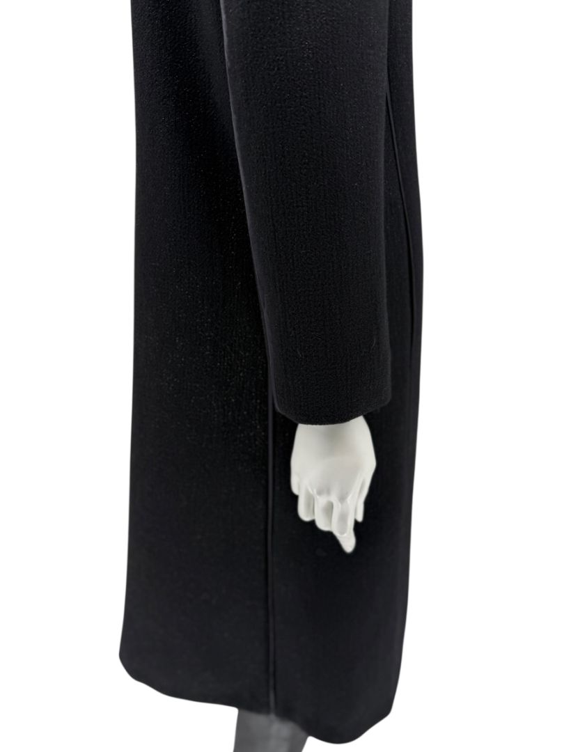 Pamella Roland Black Longline Coat Piped Trim Open Front Designer Outerwear Fits L
