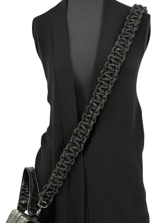 Black Glitter Macramé-Style Purse Strap – 2" Wide / 56" Long