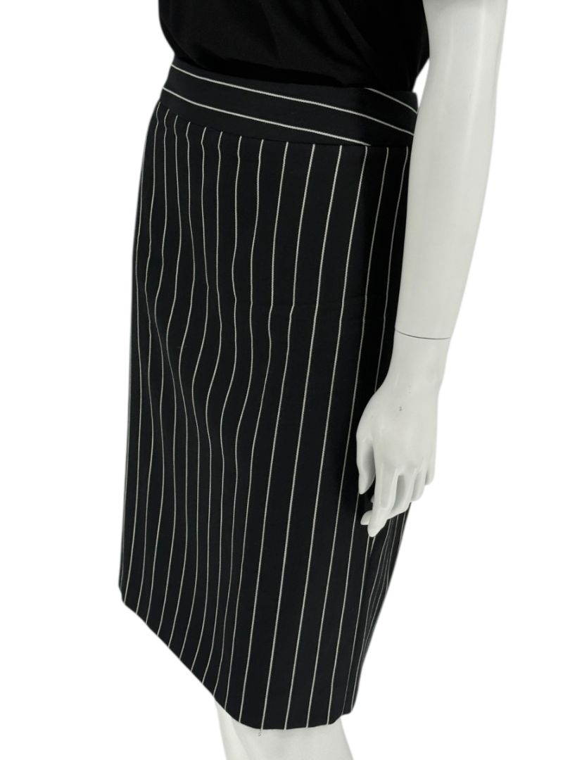 Armani Collezioni Black Pinstripe Wool Skirt – Size 12