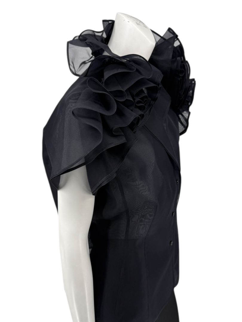 Féraud Paris Navy Silk Organza Ruffle Blouse – FR 44 - NWT