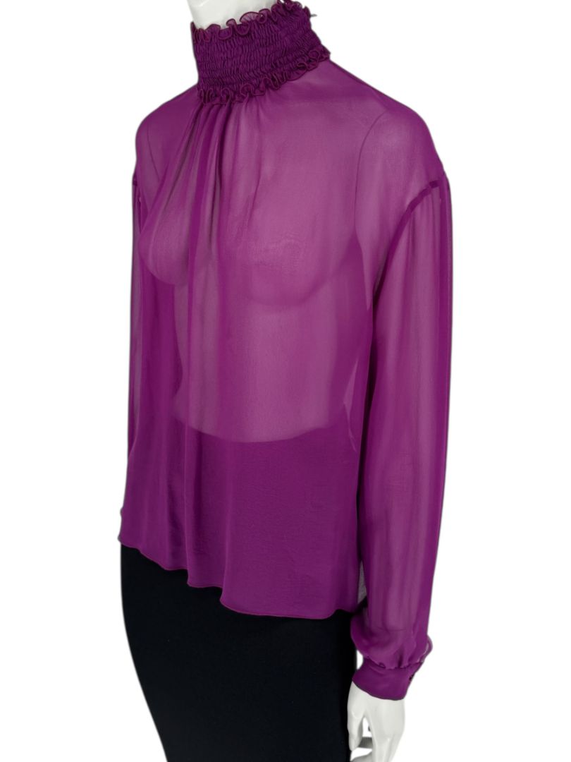 Chanel Fuchsia Silk High-Neck Blouse – Fall 2001 FR 42