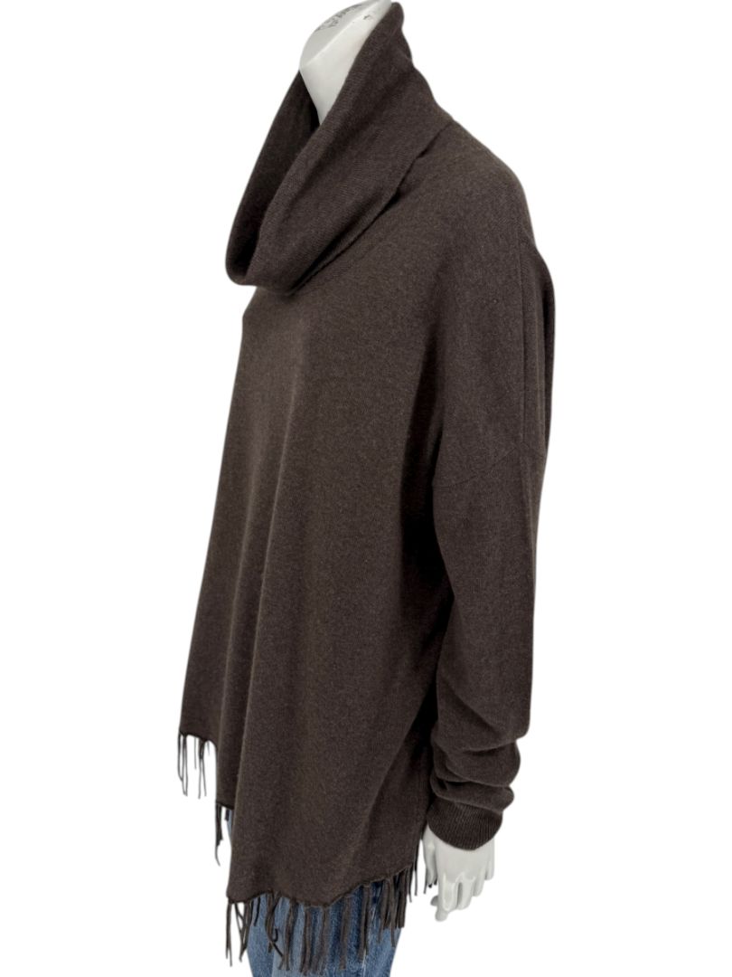 Repeat Cashmere Women’s Brown Wool-Cashmere Fringe Hem Sweater - Size L