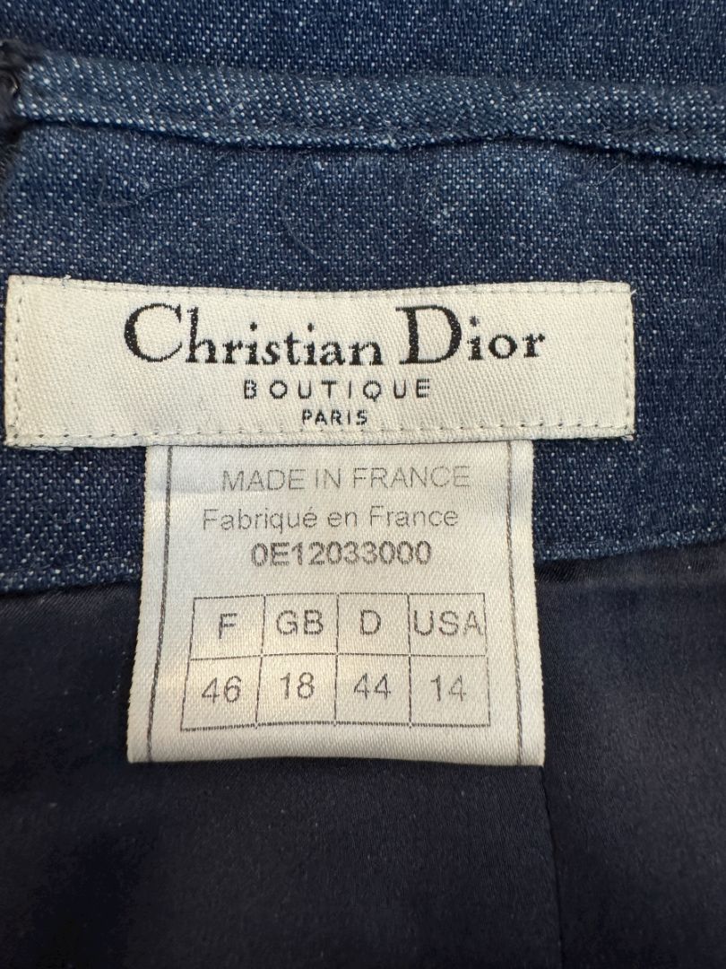 Christian Dior Boutique Blue Denim Midi Skirt with Gold Buttons – Size 14