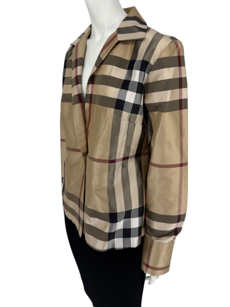 Burberry London Women’s Beige Nova Check Silk Blazer – Size XL