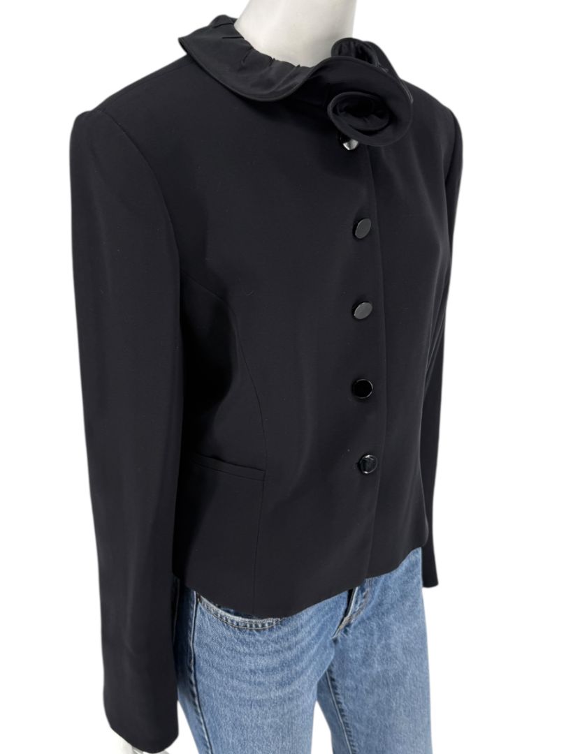 Armani Collezioni Black Rosette-Collar Tailored Jacket – Size 12