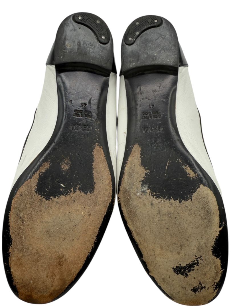 Fendi Black & White Leather Mary Jane Ballet Flats – Size 41