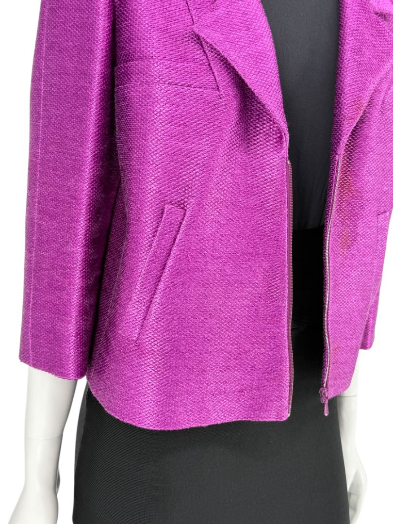 Chanel Fuchsia Textured Cotton-Blend Jacket – Size 42