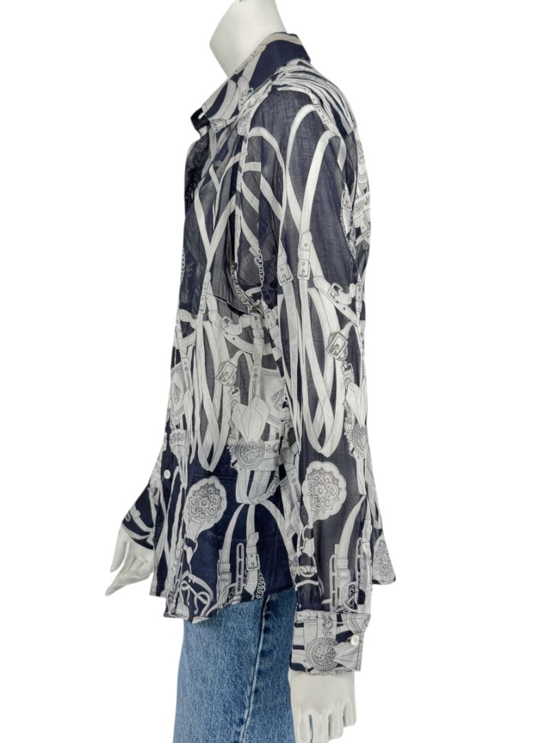 Craig Taylor Elegant Black & White Equestrian-Print Long-Sleeve Shirt – Size XL