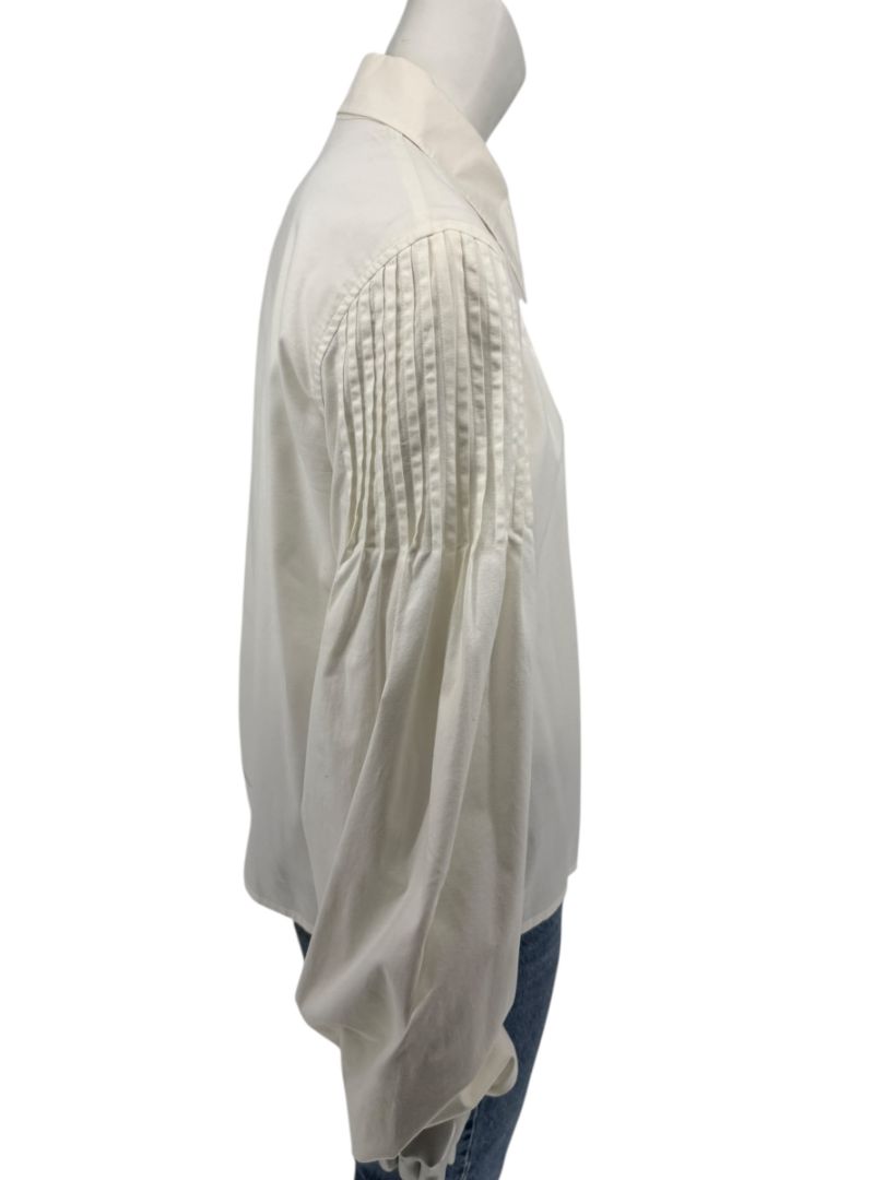 Paco Rabanne Ivory Cotton-Silk Pleated Balloon-Sleeve Blouse – Size 42