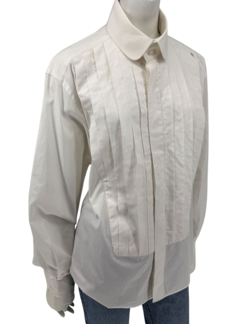 Karl Lagerfeld White Cotton Tuxedo-Style Pleated Shirt – Size 44