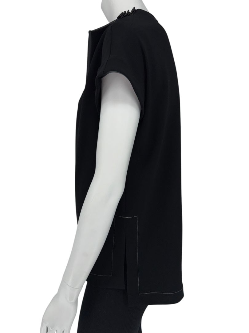 Proenza Schouler Black Draped Top with Faux Leather Inset – Size 6