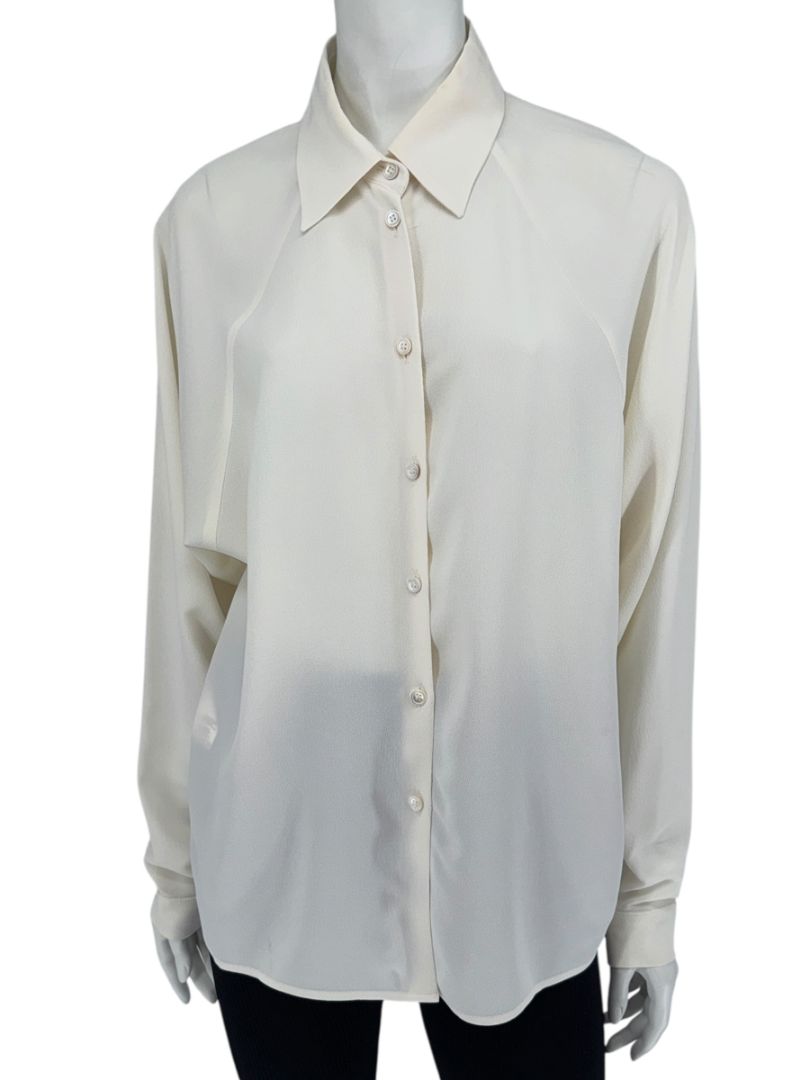 Michael Kors Ivory Silk Blend Button-Up Blouse - Size 8