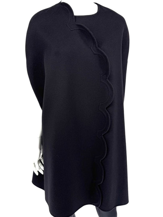 Valentino Black Wool/Cashmere Cape with Scalloped Edge – Size 10