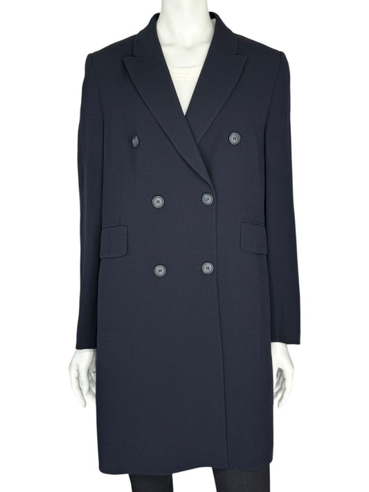 Akris Navy Wool-Blend Double-Breasted Longline Blazer Coat – Size US 8