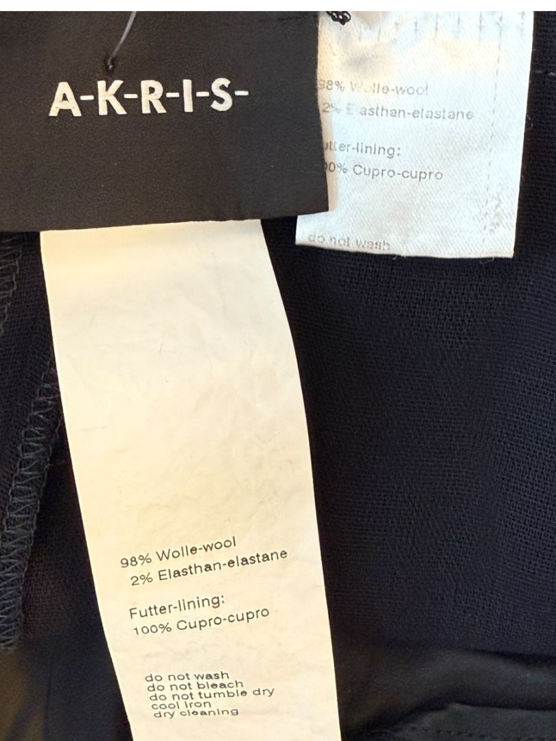 Akris Navy Wool Wide-Leg Trousers with Contrast Waistband – Size IT 46 (US 10)