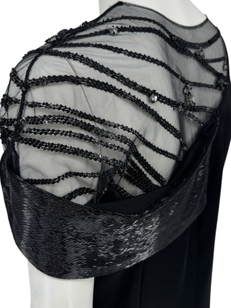 Pamella Roland Black Beaded Illusion Gown – See Measurements – Large