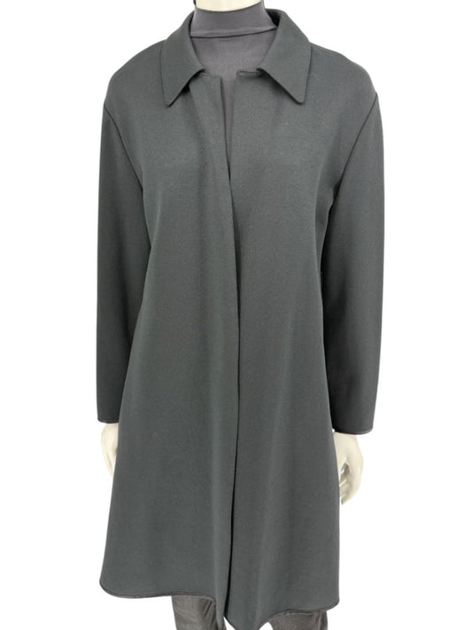 Pamella Roland Black Long Coat Minimalist Hidden Placket Shirt Collar - Large