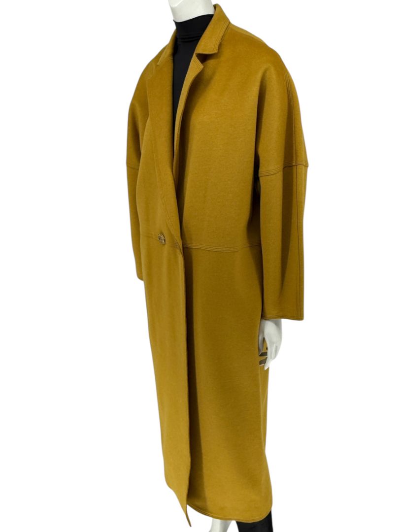 Pamella Roland Mustard Wool Cape Style Coat with Gold Buttons – Large
