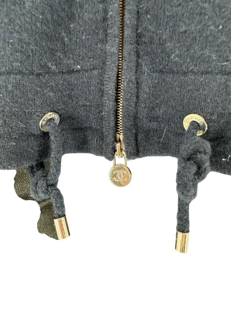Chanel Navy Blue Cashmere Hoodie with Silver Hardware – Size 36