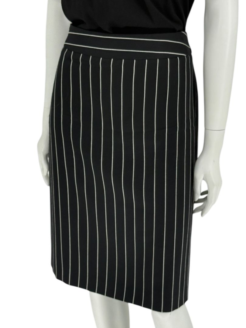 Armani Collezioni Black Pinstripe Wool Skirt – Size 12