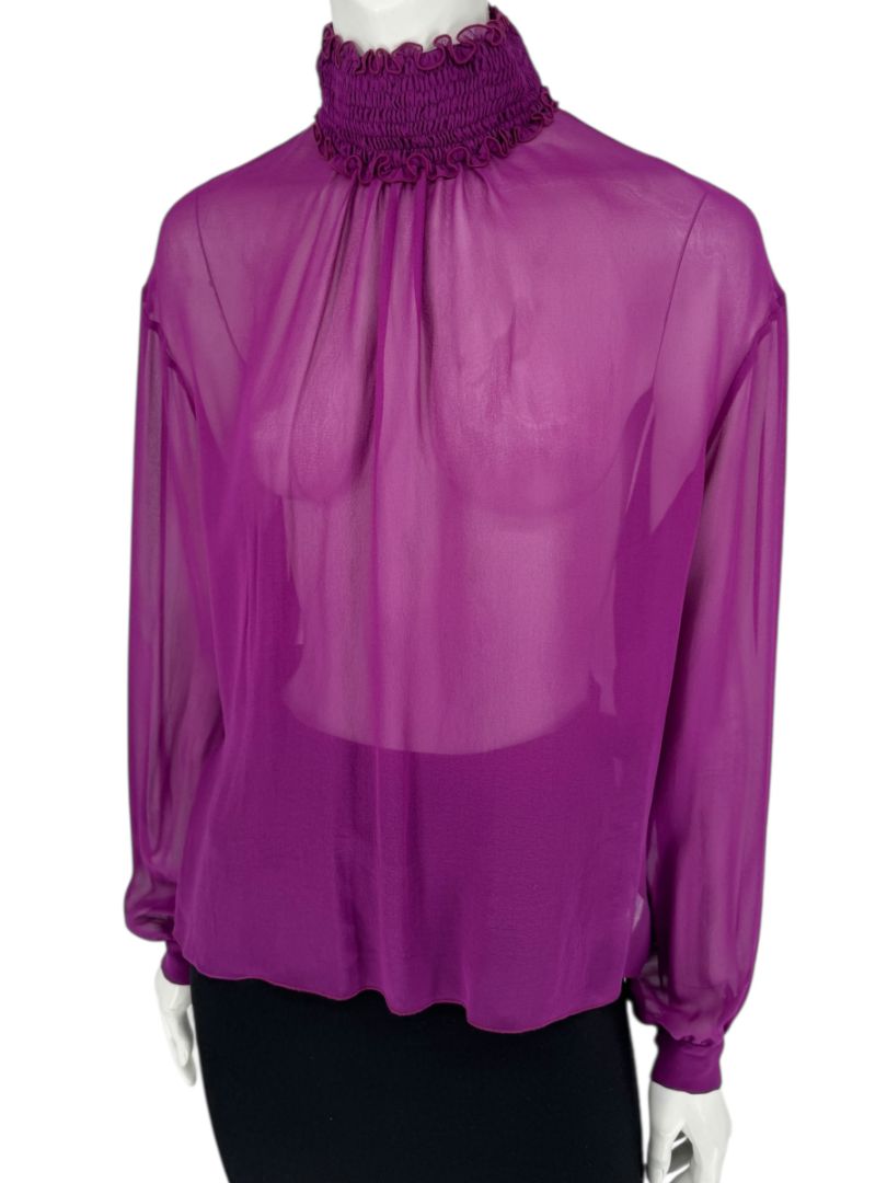 Chanel Fuchsia Silk High-Neck Blouse – Fall 2001 FR 42
