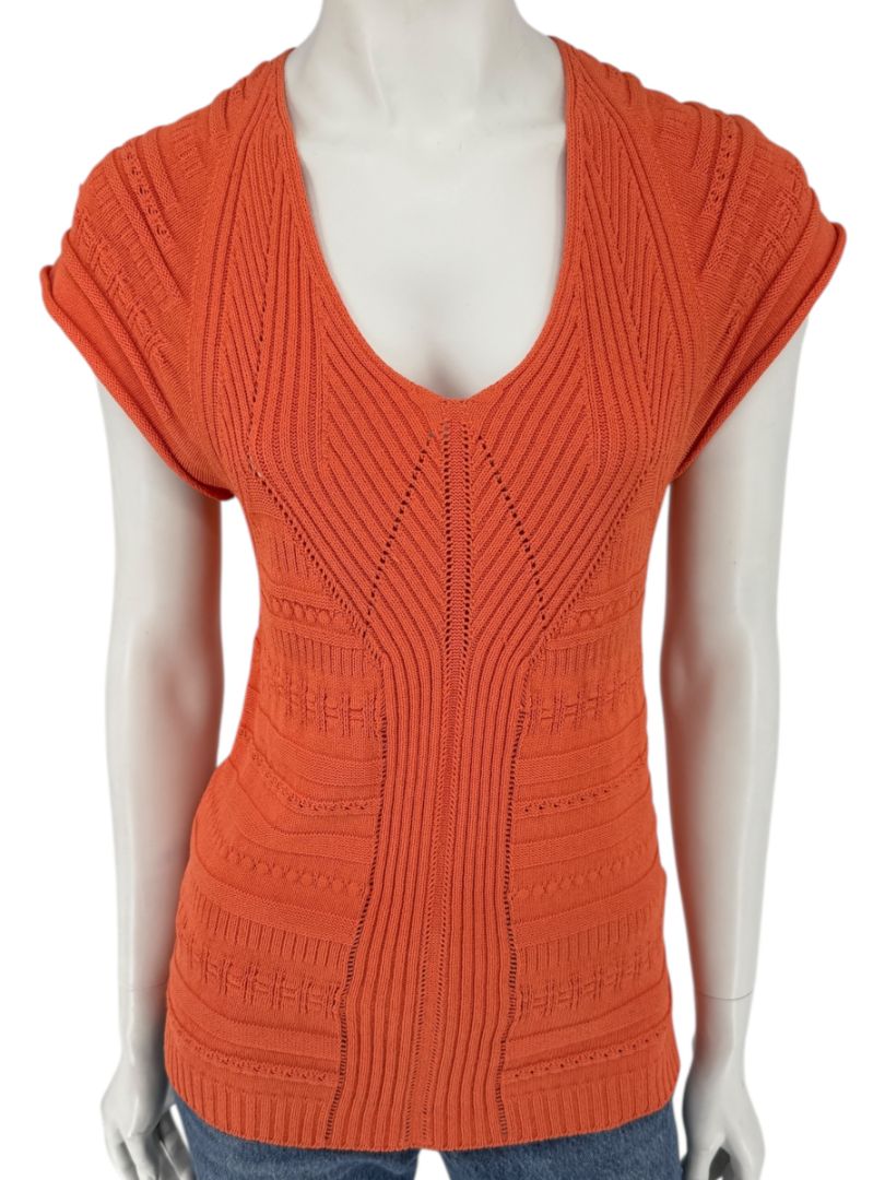 Les Copains Orange Textured Knit Short Sleeve Sweater – Size 48