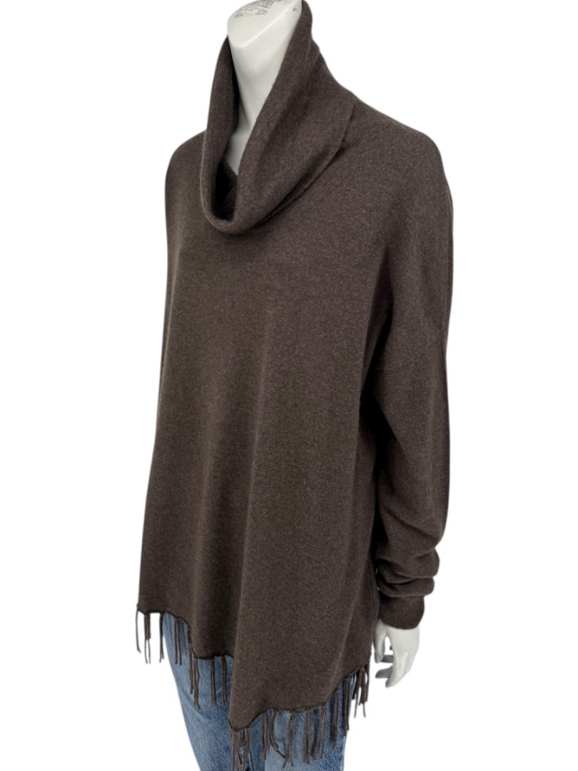 Repeat Cashmere Women’s Brown Wool-Cashmere Fringe Hem Sweater - Size L