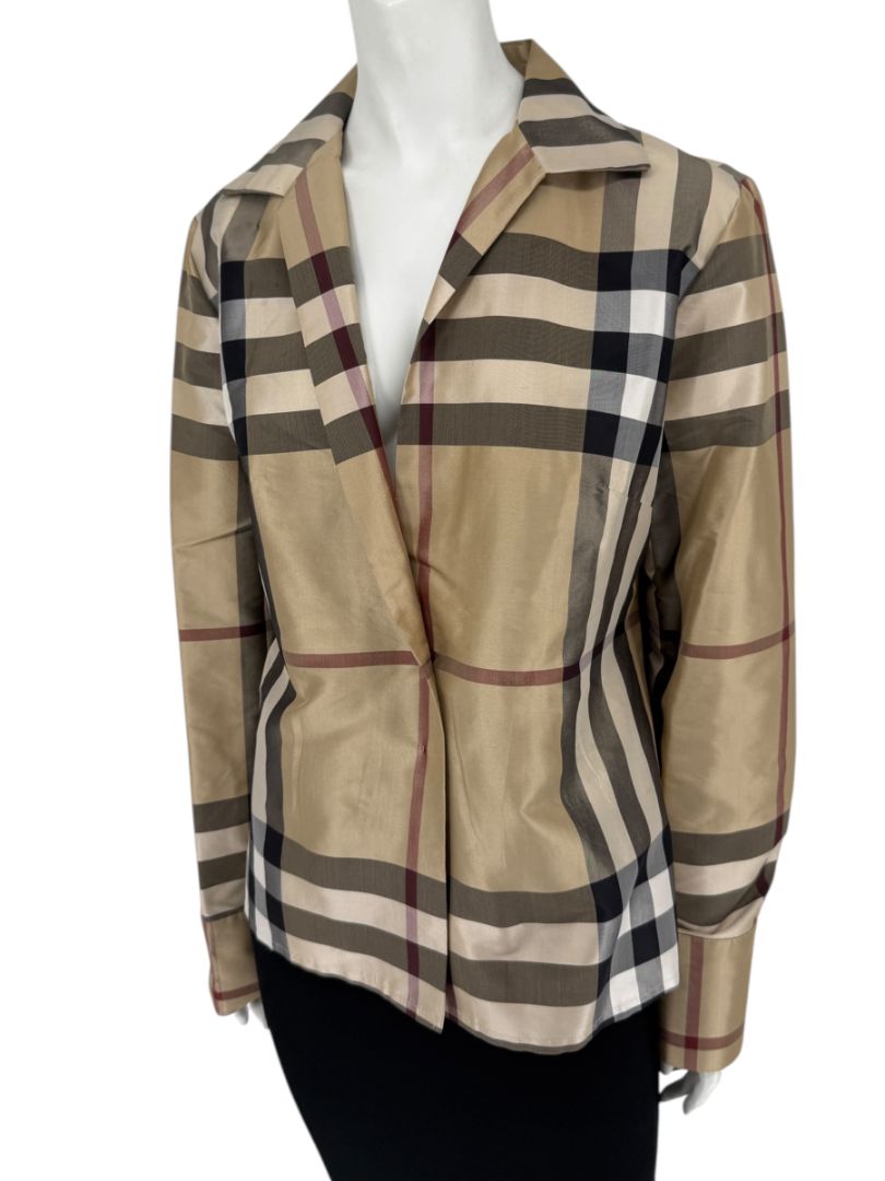 Burberry London Women’s Beige Nova Check Silk Blazer – Size XL