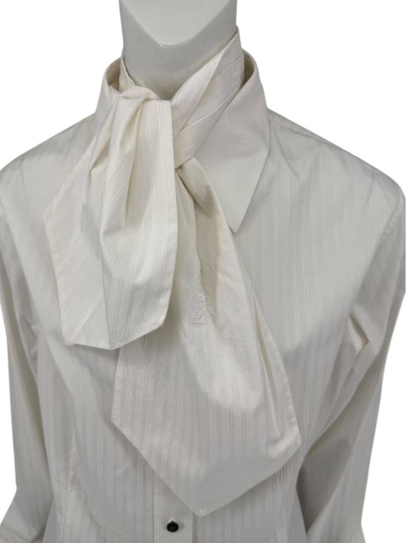 Zang Toi Ivory Striped Blouse with Detachable Neck Tie – Size 14