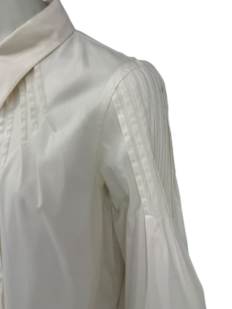 Paco Rabanne Ivory Cotton-Silk Pleated Balloon-Sleeve Blouse – Size 42