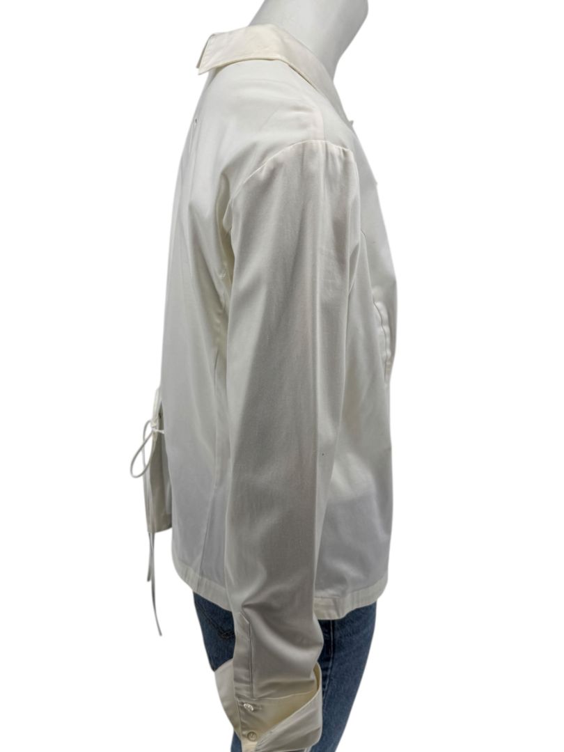 Escada White Cotton-Blend Lace-Up Back Dress Shirt – Size 42