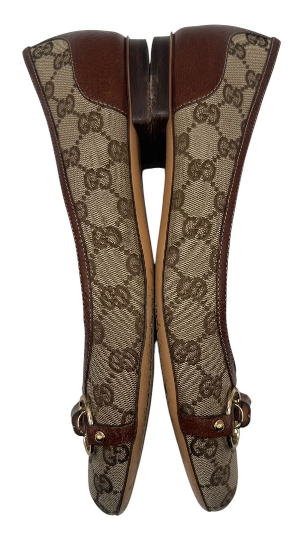 Gucci GG Canvas & Leather Bamboo Horsebit Flats – Size 11B (Made in Italy)